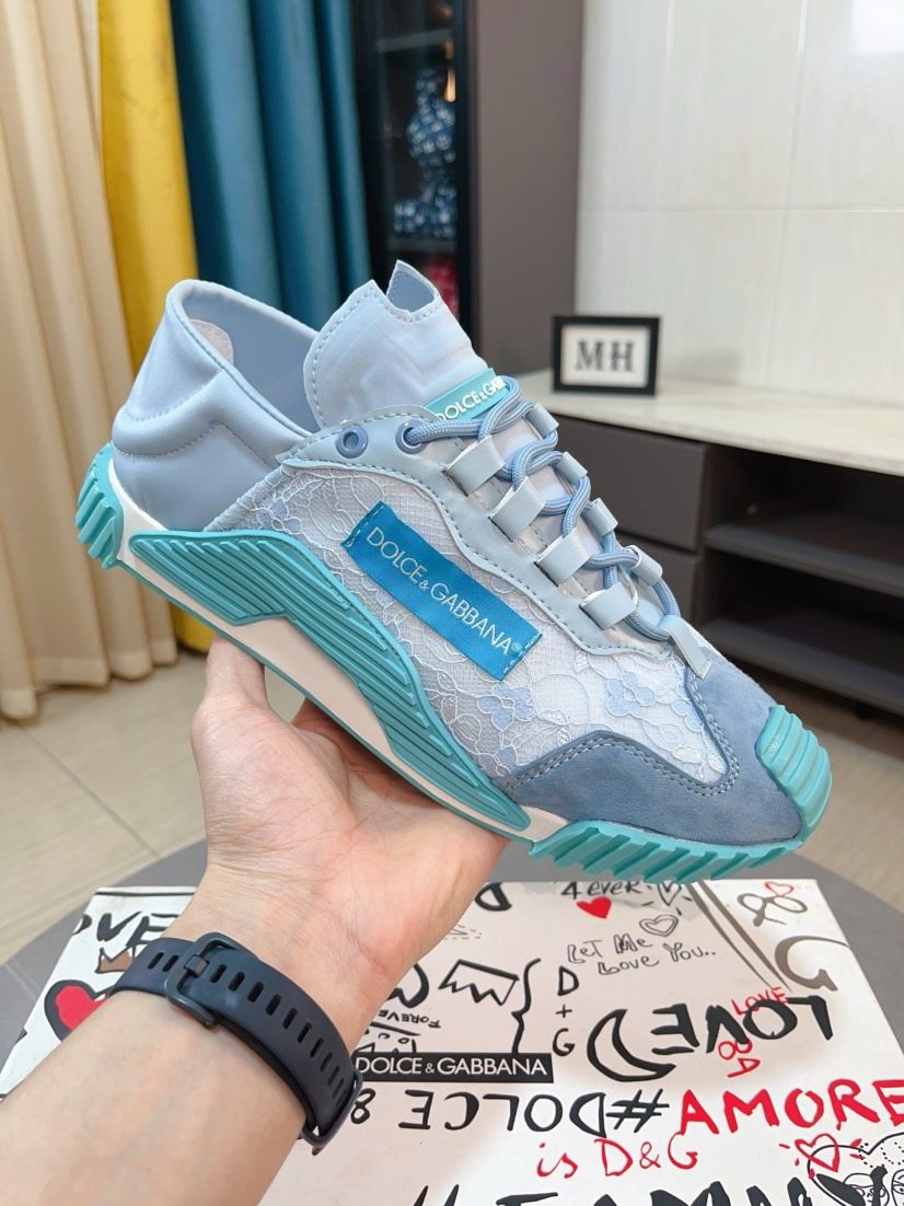 Dolce & Gabbana Turquoise Light Blue & White Sneakers