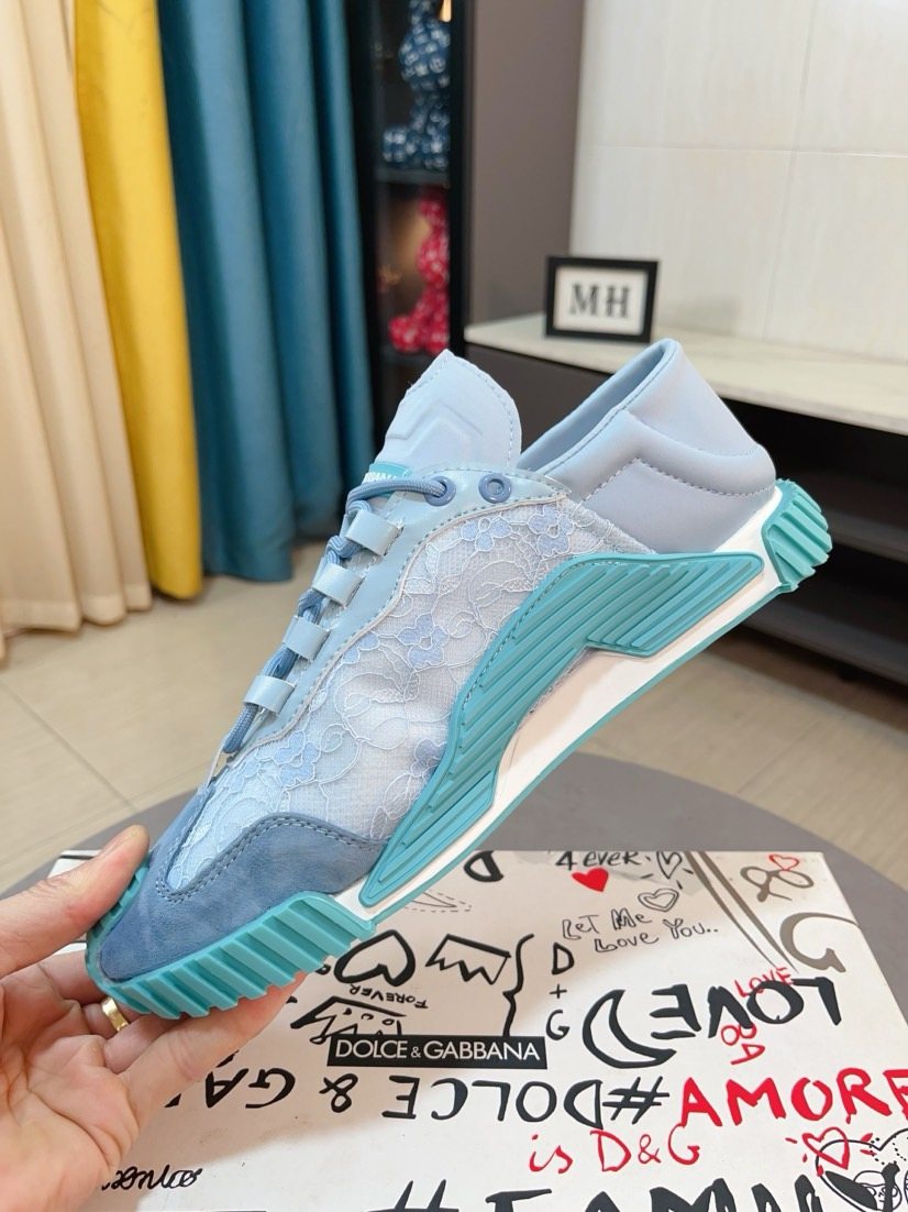 Dolce & Gabbana Turquoise Light Blue & White Sneakers
