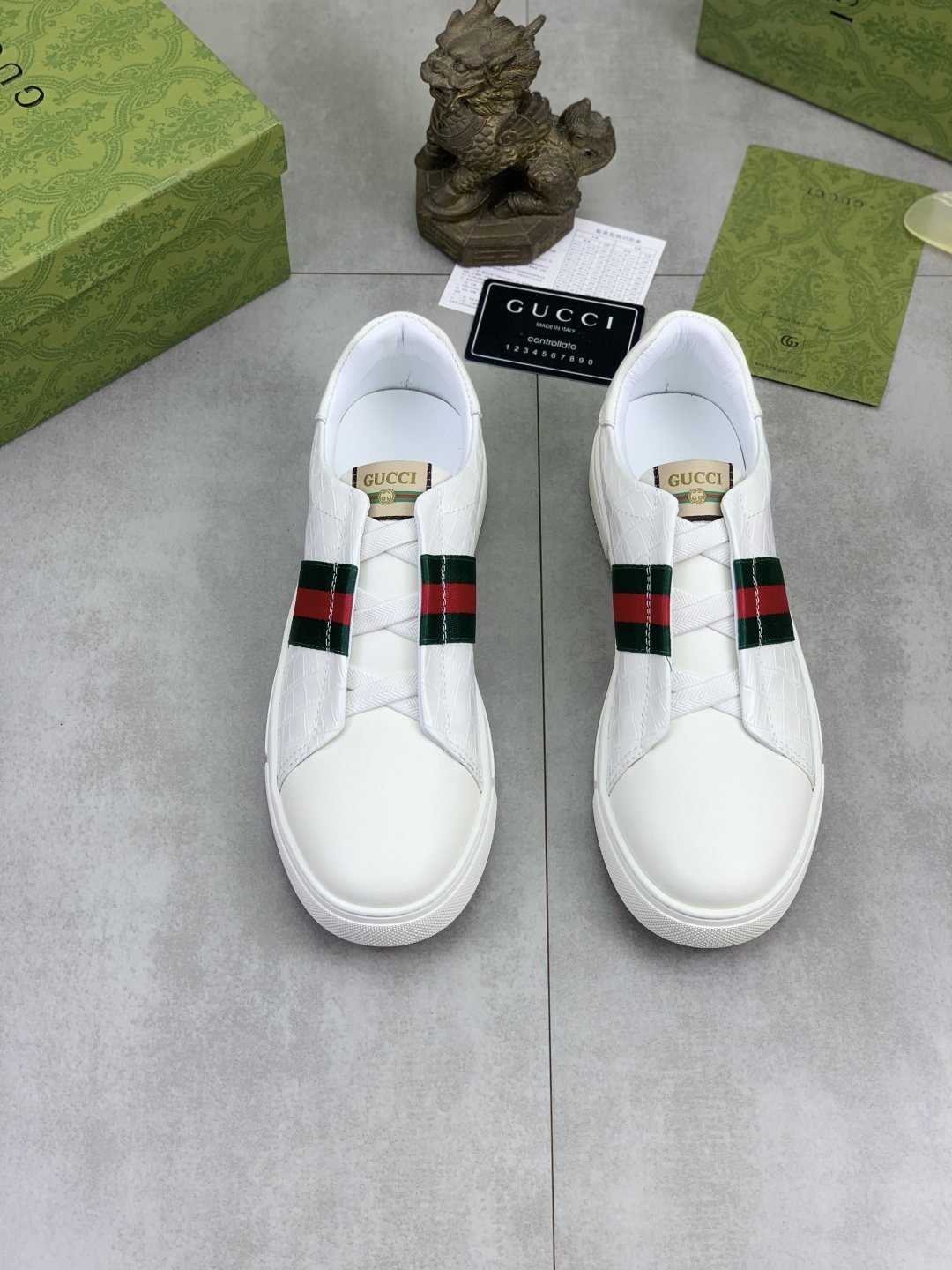 Gucci Web Stripe Slip-On Sneakers - Green-And-Red Striped Vamp Detail