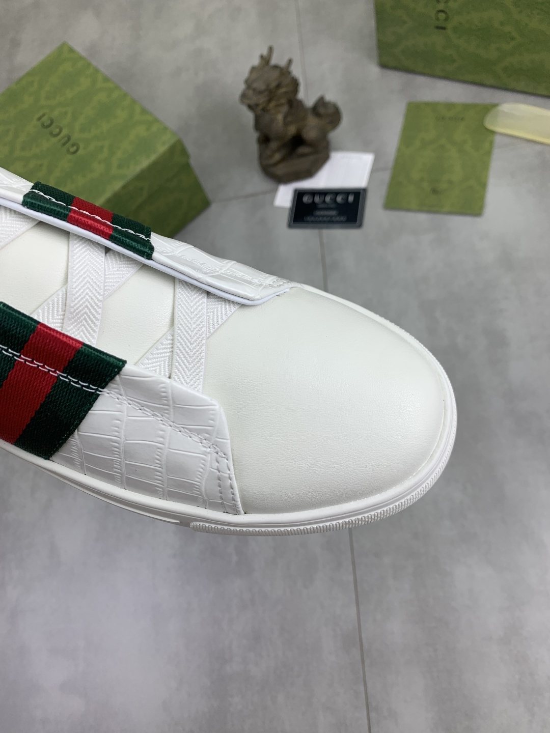 Gucci Web Stripe Slip-On Sneakers - Green-And-Red Striped Vamp Detail