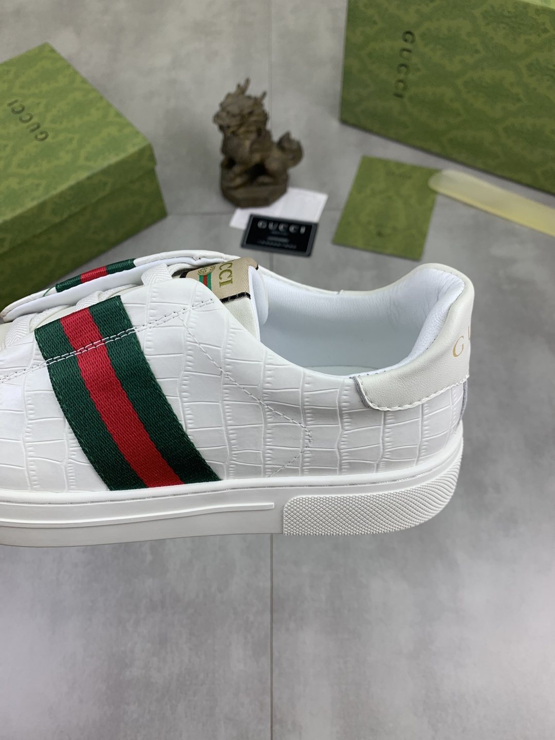 Gucci Web Stripe Slip-On Sneakers - Green-And-Red Striped Vamp Detail