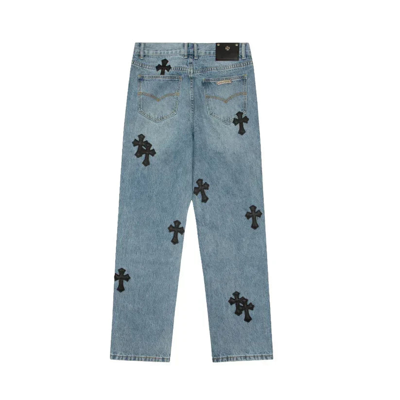 Chrome Hearts Levi's 905 Black Cross Patch Light Blue Jeans